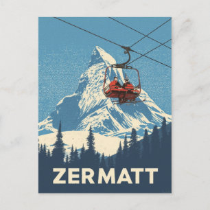 Vintage Zermatt Switzerland Ski Travel Postcard
