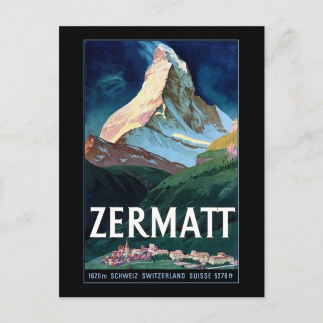 Vintage Zermatt Swizerland Matterhorn Travel Postcard (Front)