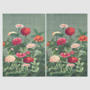 Vintage Zinnia Floral Flowers Rustic Decoupage Tissue Paper
