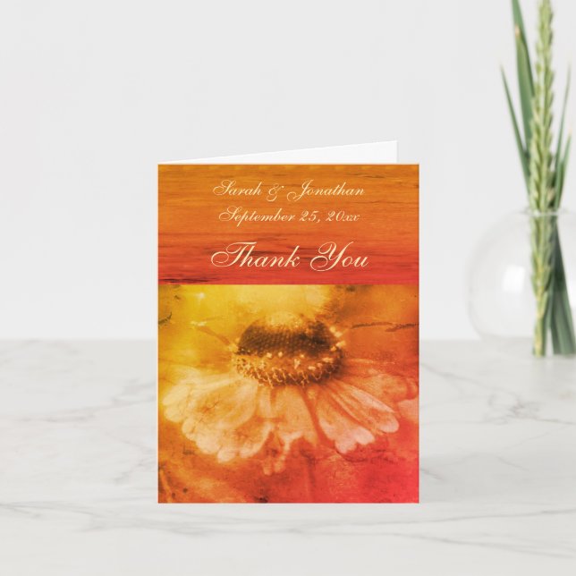Vintage Zinnia Flower Personalised Wedding  Thank You Card (Front)