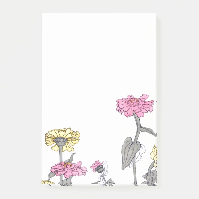 Vintage Zinnia Flowers Post-it Notes (Front)