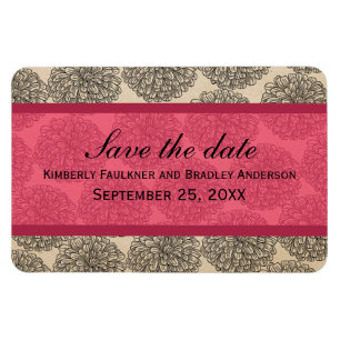 Vintage Zinnia Save the Date Magnet, Pink Magnet