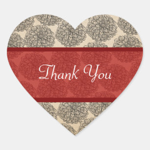 Vintage Zinnia Thank You Stickers, Red Heart Sticker