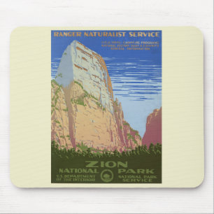 Vintage Zion National Park Poster Mouse Mat