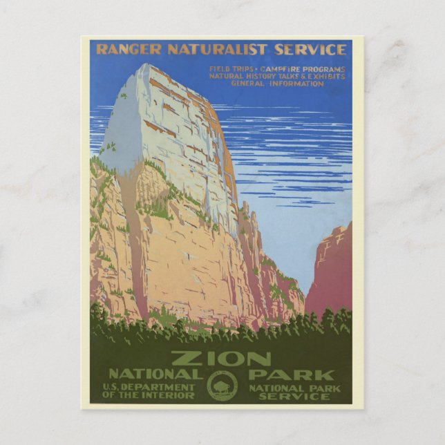 Vintage Zion National Park Travel Postcard (Front)
