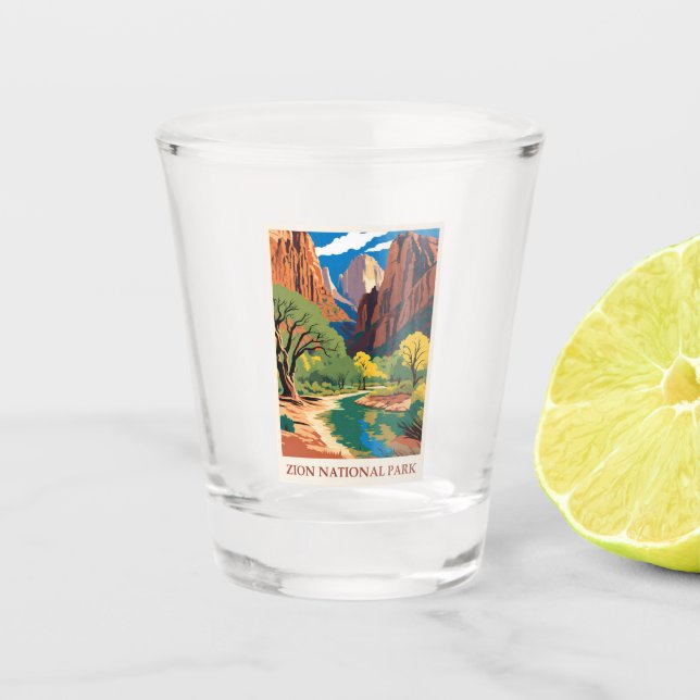 Vintage Zion National Park Utah Mountains Shot Glass (Front)