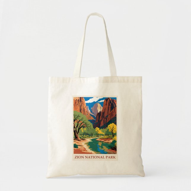 Vintage Zion National Park Utah Mountains Tote Bag (Front)