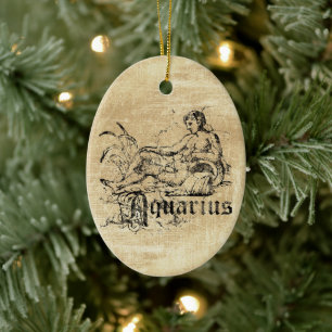 Vintage Zodiac Aquarius Ceramic Tree Decoration