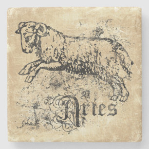Vintage Zodiac Aries Stone Coaster