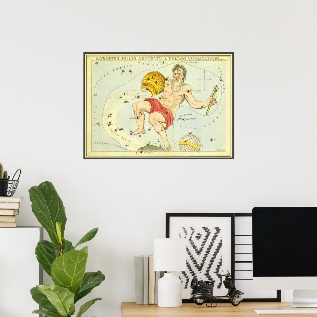 Vintage Zodiac, Astrology Aquarius Constellation Poster (Home Office)