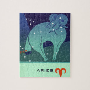 Vintage Zodiac, Astrology Aries Ram Constellation Jigsaw Puzzle