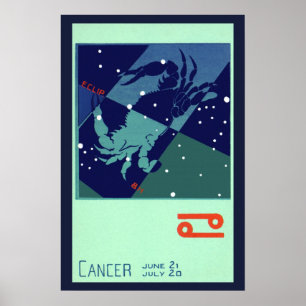 Vintage Zodiac Astrology Cancer Crab Constellation Poster