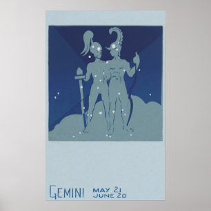 Vintage Zodiac Astrology Gemini Twin Constellation Poster