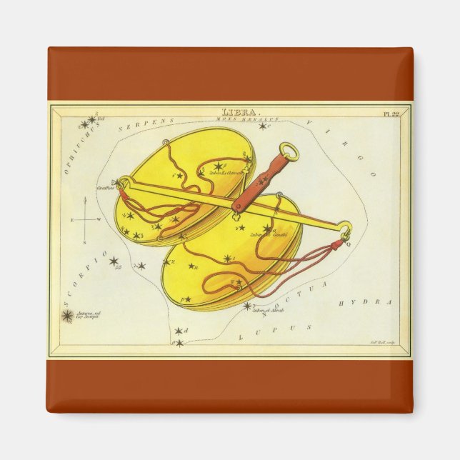 Vintage Zodiac Astrology Libra Scale Constellation Magnet (Front)