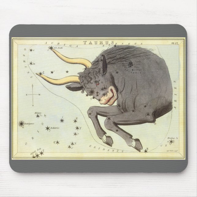 Vintage Zodiac Astrology Taurus Bull Constellation Mouse Mat (Front)