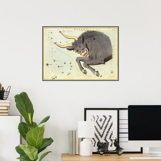 Vintage Zodiac Astrology Taurus Bull Constellation Poster (Home Office)