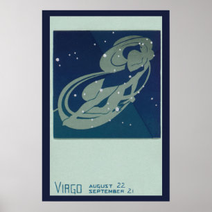 Vintage Zodiac Astrology, Virgo Constellation Poster