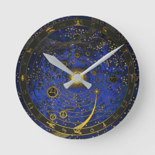 Vintage Zodiac Celestial Astrology Round Clock