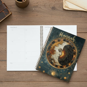 Vintage Zodiac Celestial Crescent Moon Monogram Planner