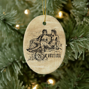 Vintage Zodiac Gemini Ceramic Tree Decoration