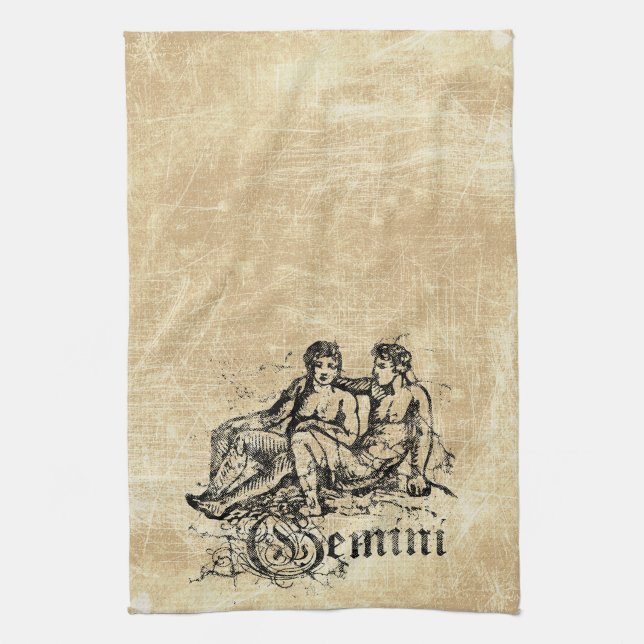 Vintage Zodiac Gemini Tea Towel (Vertical)