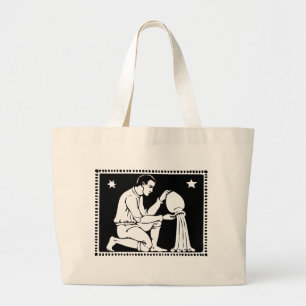 Vintage Zodiac Image Aquarius Totebag Large Tote Bag