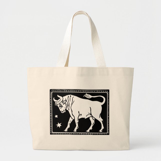 Vintage Zodiac Image Taurus Totebag Large Tote Bag (Front)