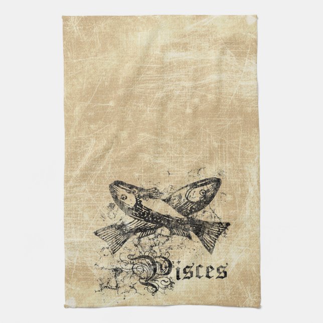 Vintage Zodiac Pisces Tea Towel (Vertical)