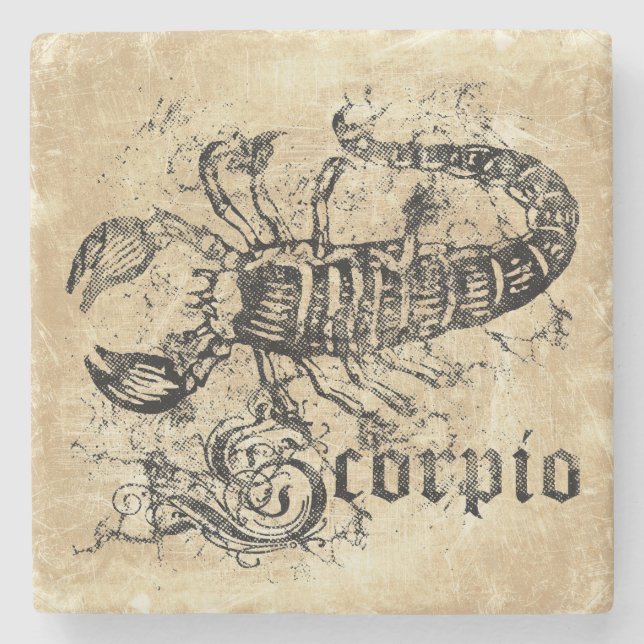 Vintage Zodiac Scorpio Stone Coaster (Front)