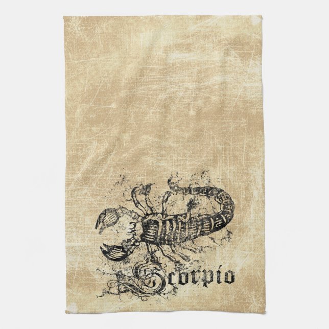 Vintage Zodiac Scorpio Tea Towel (Vertical)