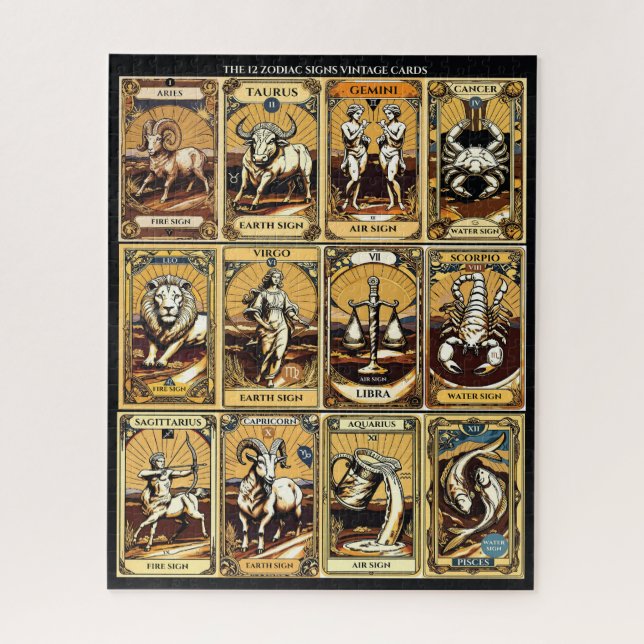 Vintage Zodiac Signs Puzzle – Tarot-Inspired Astro (Vertical)