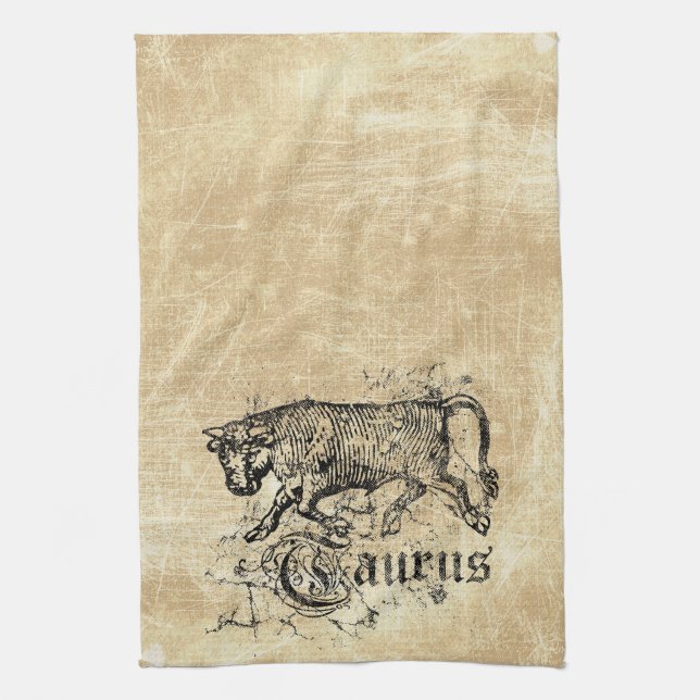 Vintage Zodiac Taurus Tea Towel (Vertical)