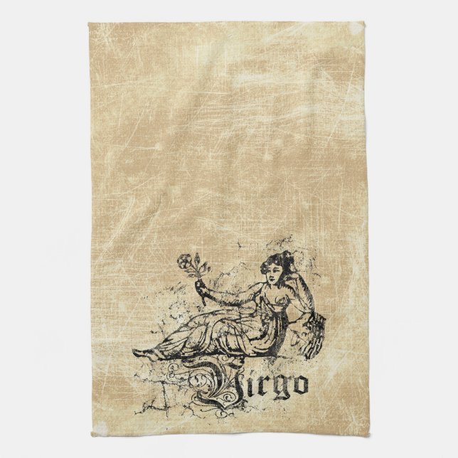 Vintage Zodiac Virgo Tea Towel (Vertical)