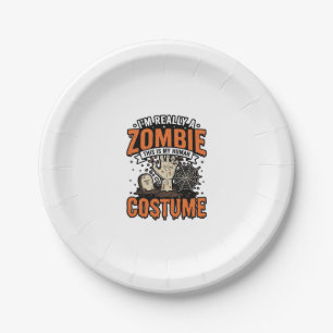 Vintage Zombie Costume Halloween Shirt Design_1 Paper Plate