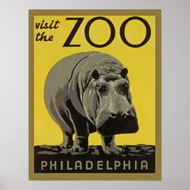 Vintage zoo poster Philadelphia with Hippopotamus (Front)