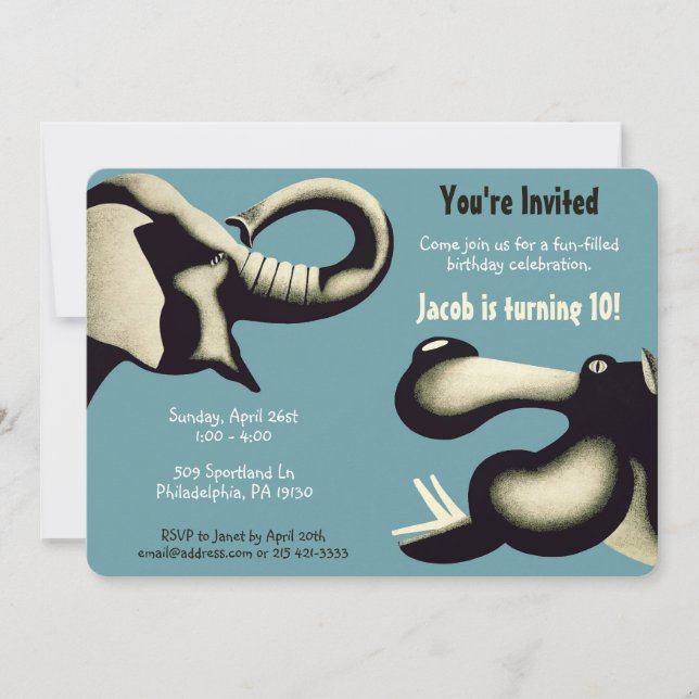 Vintage Zoo Style Customisable Invitation (Front)