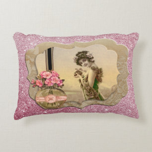 VintageBeauty Framed Pink Sparkly AccentPillow Decorative Cushion