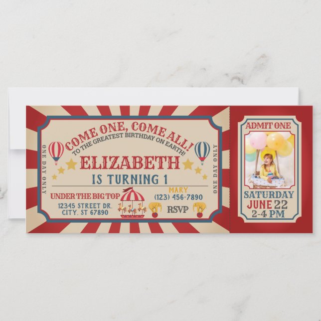 VintageCircus Carnival Ticket Birthday Invitation  (Front)
