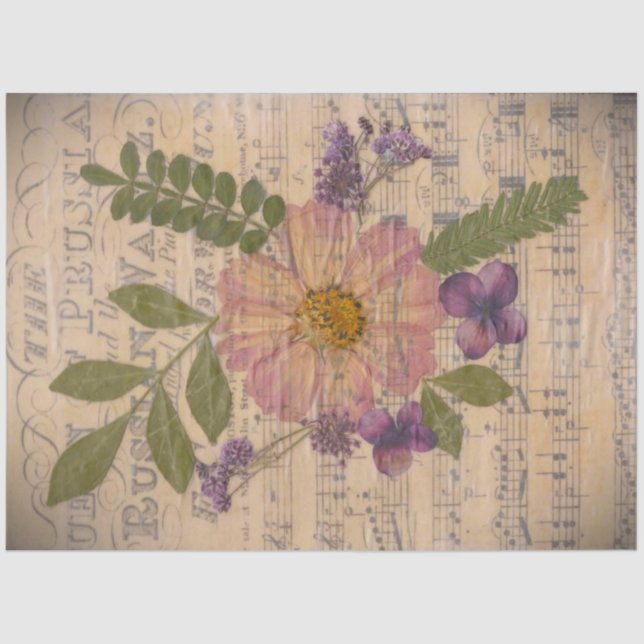 Vintaged sheet music and flowers decoupage paper  (Front)