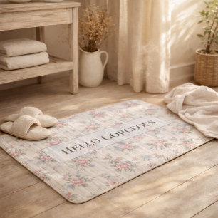 VintageRustic Shabby Chic Floral on Wood Farmhouse Bath Mat