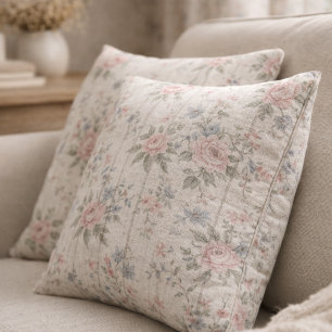 VintageRustic Shabby Chic Floral on Wood Farmhouse Cushion
