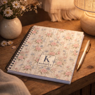 VintageRustic Shabby Chic Floral on Wood Farmhouse Notebook