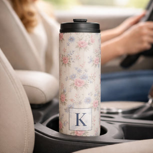 VintageRustic Shabby Chic Floral on Wood Farmhouse Thermal Tumbler