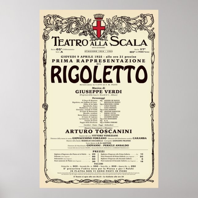 VintageStyle La Scala Rigoletto Opera Poster (Front)