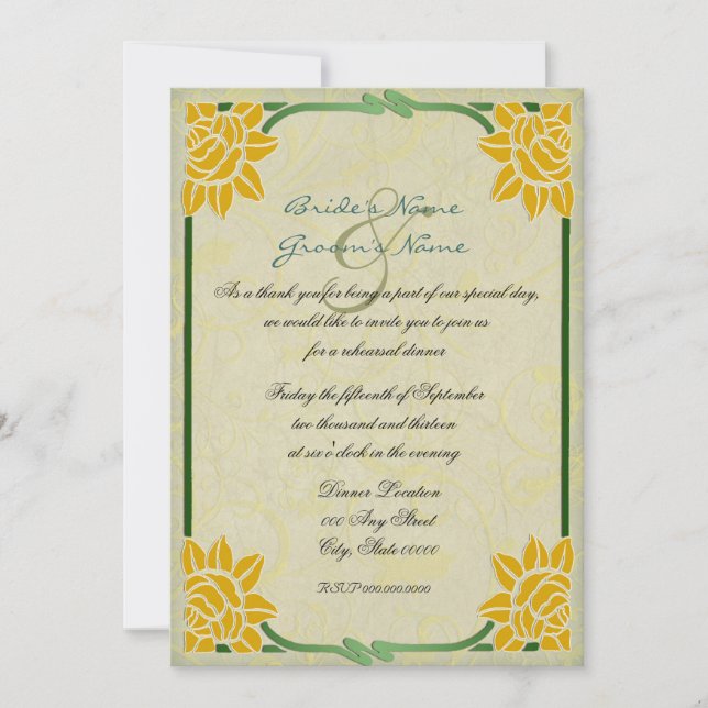 VintageYellow Flowers Wedding Rehearsal Dinner Invitation (Front)