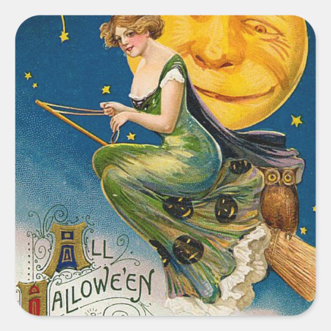 Vintahe Halloween witch moon Holiday sticker (Front)