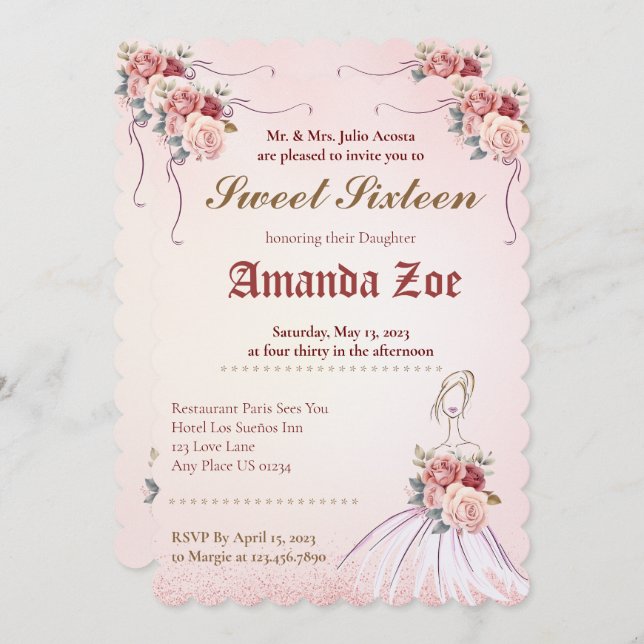 Vintange Sweet 16 / Quinceañera Invitation (Front/Back)