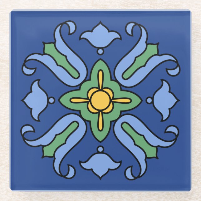 Vintate Catalina Island Tile Design Glass Coaster (Front)