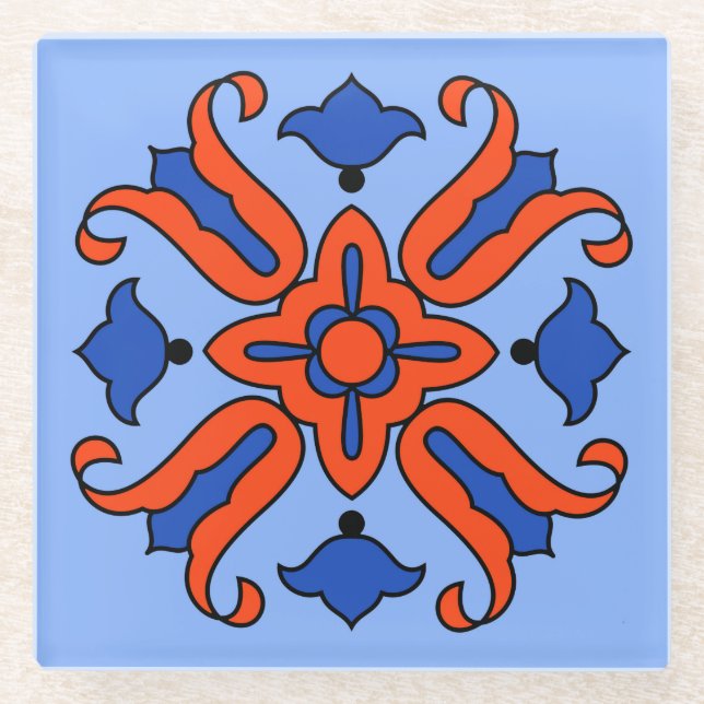 Vintate Catalina Island Tile Design Glass Coaster (Front)