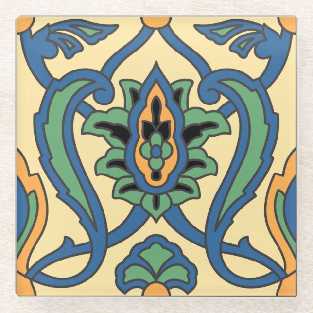 Vintate Catalina Island Tile Design Glass Coaster (Front)
